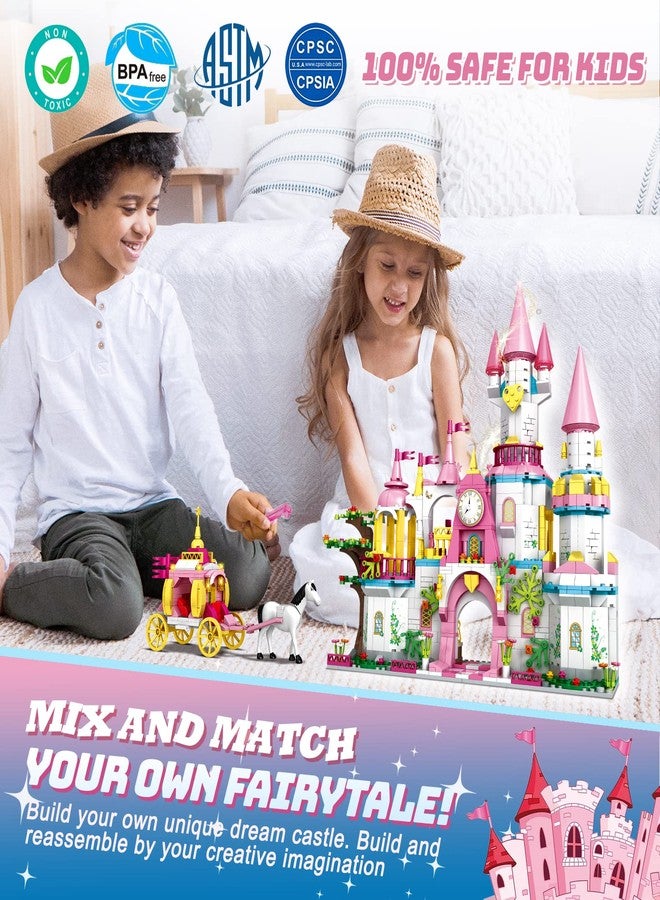 VINTOP Castle STEM Building Toys for Girls Ages 6 7 8 9 10 11 12 Years Old, VINTOP Building Sets for Girl Boys, 1000PCS Pink Princess Castle Carriage Playsets Creative Building Blocks Xmas Toy Gifts for Kids - Image 4